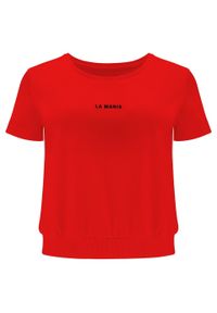 LA MANIA - Krótki czerwony t-shirt Zion. Okazja: na co dzień. Kolor: czerwony. Materiał: bawełna. Długość: krótkie. Styl: klasyczny, casual, sportowy #2