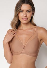 Born2be - Brązowy Biustonosz z Ozdobnymi Paskami Zetessa. Kolor: brązowy. Materiał: jeans. Wzór: paski #3