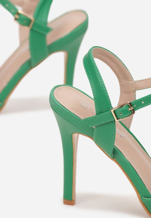 Born2be - Zielone Sandały na Szpilce z Paskiem ze Sprzączką Barea. Zapięcie: pasek. Kolor: zielony. Obcas: na szpilce