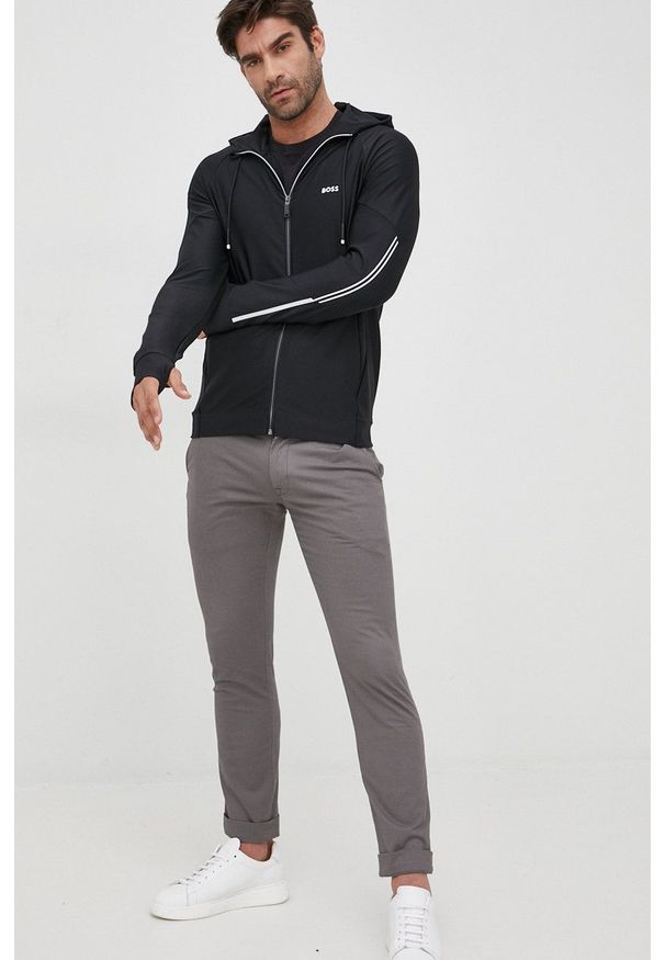 BOSS bluza BOSS ATHLEISURE męska kolor czarny z kapturem gładka. Okazja: na co dzień. Typ kołnierza: kaptur. Kolor: czarny. Materiał: materiał. Długość rękawa: raglanowy rękaw. Wzór: gładki. Styl: casual