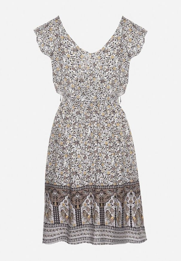 Born2be - Czarna Wiskozowa Sukienka o Rozkloszowanym Kroju z Wiązanym Paskiem Sepona. Okazja: na co dzień. Typ kołnierza: dekolt w kształcie V. Kolor: czarny. Materiał: wiskoza. Wzór: aplikacja. Styl: casual, elegancki