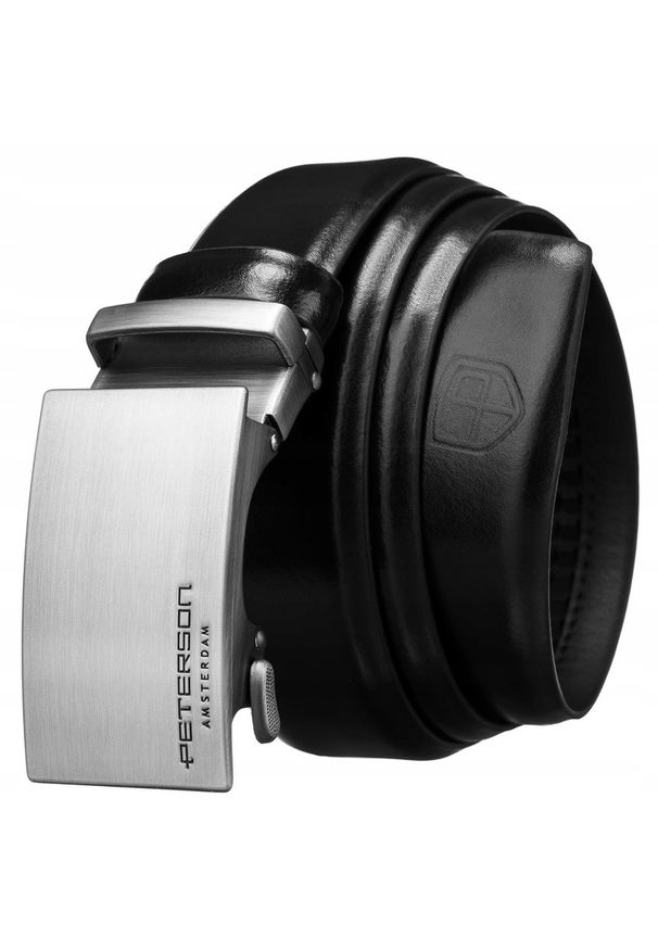 Pasek męski Peterson PTN A005 BLACK czarny. Kolor: czarny. Materiał: jeans, skóra