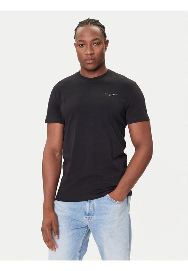 Tommy Jeans T-Shirt Linear Chest DM0DM21780 Czarny Slim Fit. Kolor: czarny. Materiał: bawełna