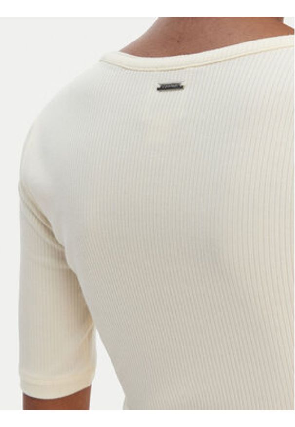 Calvin Klein Bluzka LV044E267G Beżowy Slim Fit. Kolor: beżowy