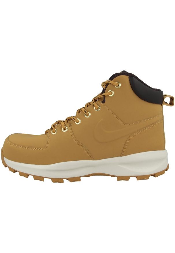 Buty do chodzenia męskie Nike Manoa Leather. Wysokość cholewki: za kostkę. Zapięcie: sznurówki. Kolor: wielokolorowy, beżowy, czarny. Materiał: tkanina, materiał, skóra, syntetyk. Szerokość cholewki: normalna. Sport: turystyka piesza