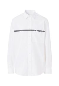 Burberry - BURBERRY - Biała koszula z logo. Kolor: biały. Materiał: bawełna. Wzór: nadruk. Styl: klasyczny #1