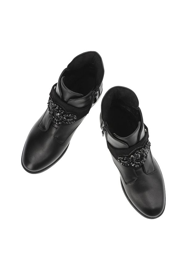 Czarne Botki S.Barski Modne Obuwie Damskie. Okazja: na co dzień. Kolor: czarny. Materiał: skóra ekologiczna. Wzór: aplikacja. Styl: casual, elegancki