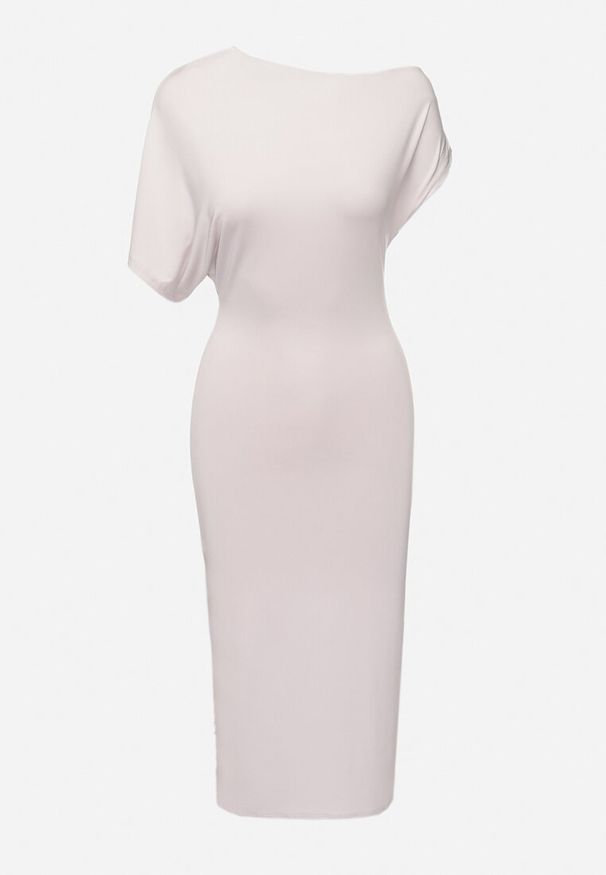 Born2be - Jasnoszara Asymetryczna Sukienka Midi o Dopasowanym Fasonie Tivalle. Kolor: szary. Typ sukienki: asymetryczne. Długość: midi