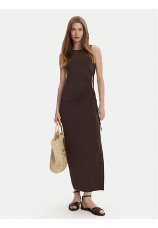 Max Mara Beachwear Sukienka letnia 2516621049650 Brązowy Regular Fit. Kolor: brązowy. Materiał: wiskoza. Sezon: lato