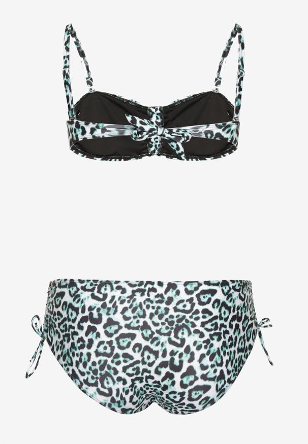 Born2be - Zielone Bikini Biustonosz z Wiązaniem i Majtki Figi ze Ściągaczami Uloselia. Kolekcja: plus size. Kolor: zielony. Wzór: ażurowy, motyw zwierzęcy