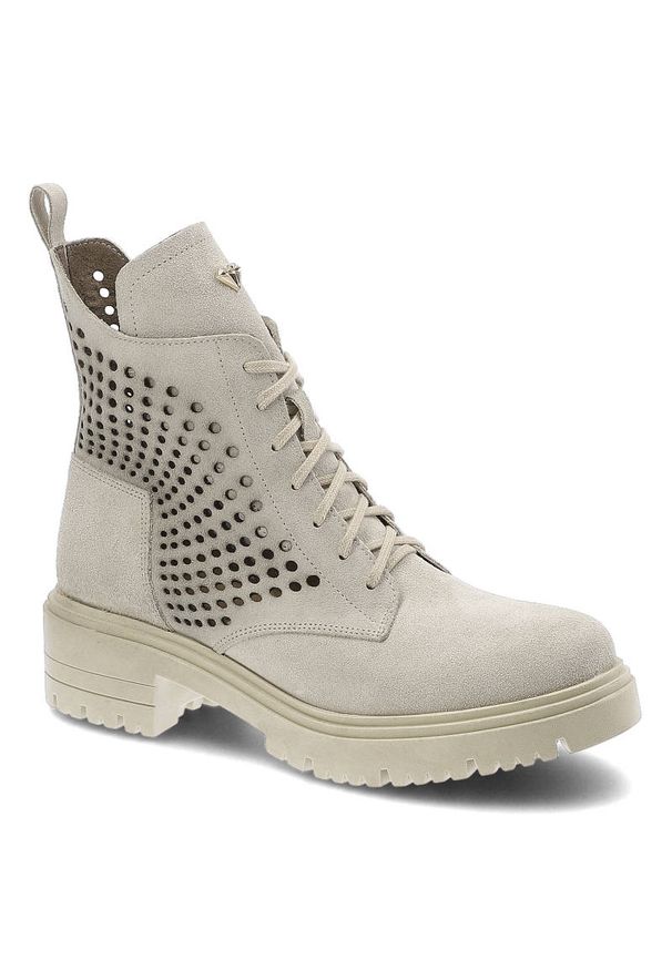 PRO-MODA - Beżowe Botki Pro-Moda Skórzane Buty Damskie. Kolor: beżowy. Materiał: skóra. Szerokość cholewki: normalna. Wzór: aplikacja. Obcas: na obcasie. Styl: elegancki. Wysokość obcasa: niski