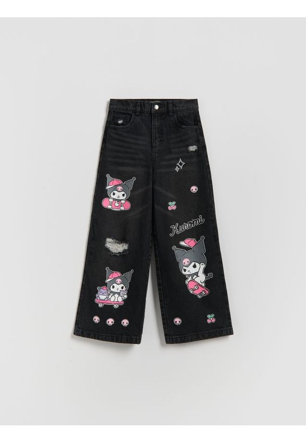 Reserved - Jeansy super wide leg Kuromi - szary. Kolor: szary