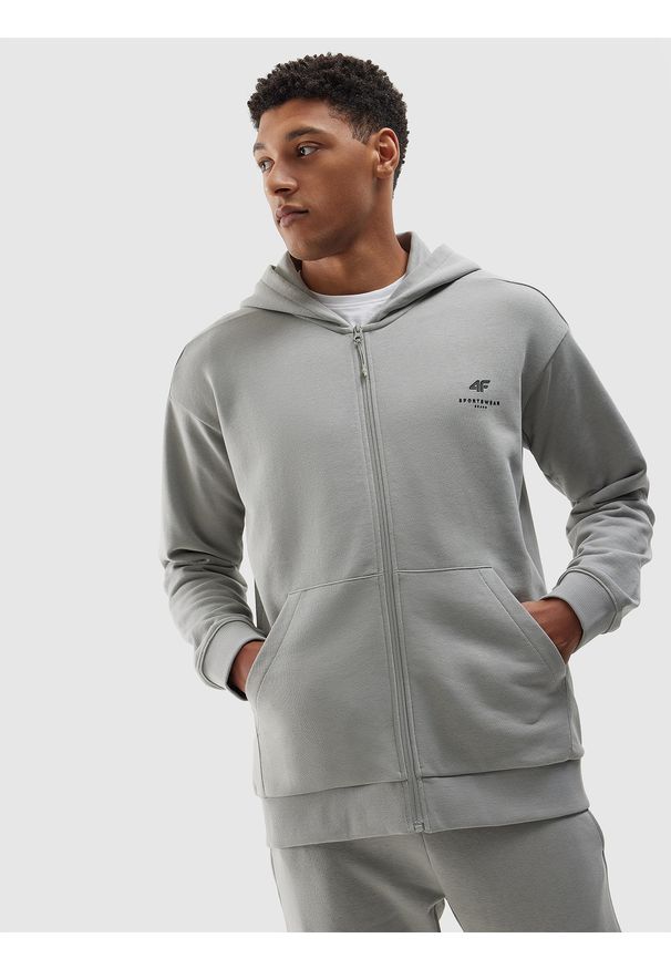4f - 4F Bluza dresowa rozpinana z kapturem z bawełny organicznej męska - szara XL. Okazja: na co dzień. Typ kołnierza: kaptur. Kolor: szary. Materiał: bawełna, dresówka. Wzór: gładki, nadruk, ze splotem. Styl: sportowy, casual
