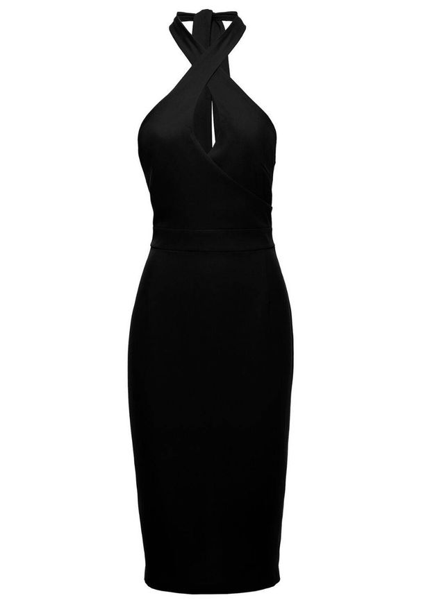Sukienki.shop - Elegancka sukienka ołówkowa tuba midi bez pleców czarna. Kolor: czarny. Typ sukienki: ołówkowe. Styl: elegancki. Długość: midi