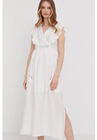 Answear Lab Sukienka kolor biały maxi prosta. Okazja: na co dzień. Kolor: biały. Materiał: tkanina, koronka. Wzór: gładki. Typ sukienki: proste. Styl: wakacyjny. Długość: maxi #3