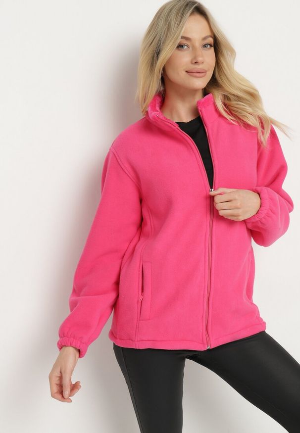 Born2be - Fuksjowy Klasyczny Polar ze Ściągaczami przy Rękawach Paradi. Okazja: na spacer, na co dzień. Kolor: różowy. Materiał: polar. Długość rękawa: długi rękaw. Długość: długie. Styl: klasyczny