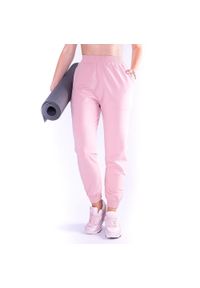 2SkIN - Spodnie dresowe z wysokim stanem DEEP POWDER PINK. Stan: podwyższony. Kolor: różowy. Materiał: elastan, bawełna. Sport: fitness