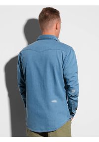 Ombre Clothing - Koszula męska jeansowa na zatrzaski - niebieska V2 K567 - XXL. Kolor: niebieski. Materiał: jeans. Styl: klasyczny #4