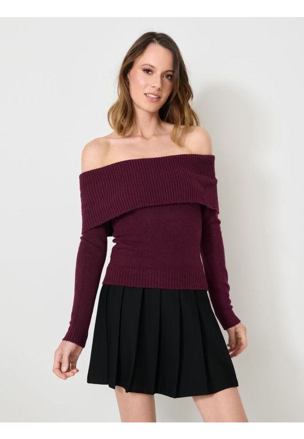 Sinsay - Sweter z dekoracyjnym dekoltem - czerwony. Kolor: czerwony