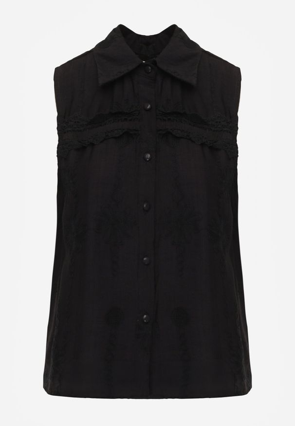 Born2be - Czarna Wiskozowa Koszula Bez Rękawów w Stylu Boho z Haftem Viviebelle. Okazja: na co dzień. Kolor: czarny. Materiał: wiskoza. Długość rękawa: bez rękawów. Wzór: haft. Styl: boho