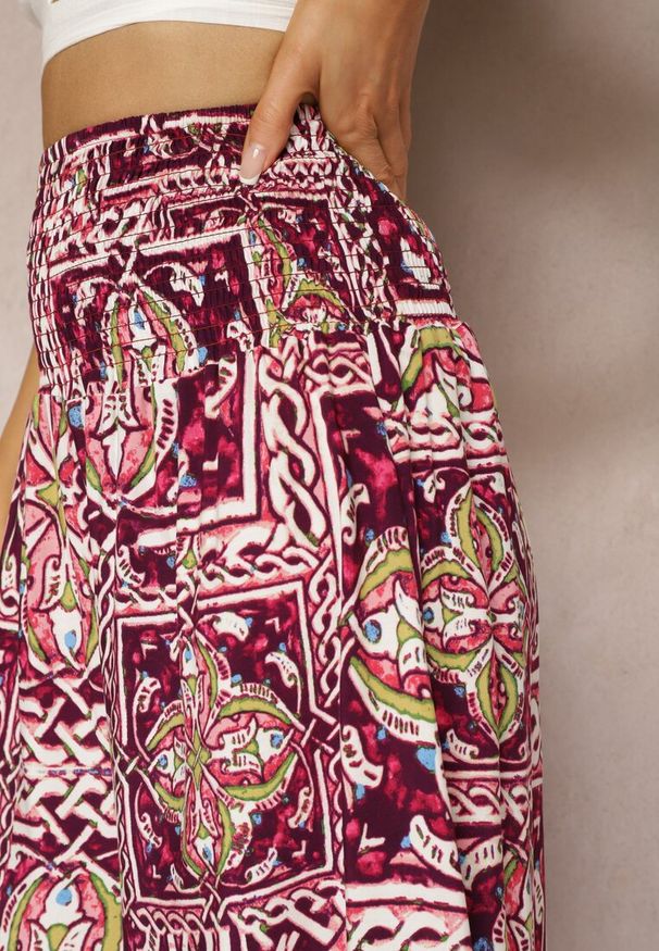 Renee - Fioletowe Spodnie Kuloty z Bawełny High Waist z Gumką w Pasie Palovia. Okazja: na co dzień. Stan: podwyższony. Kolor: fioletowy. Materiał: bawełna. Sezon: lato. Styl: casual