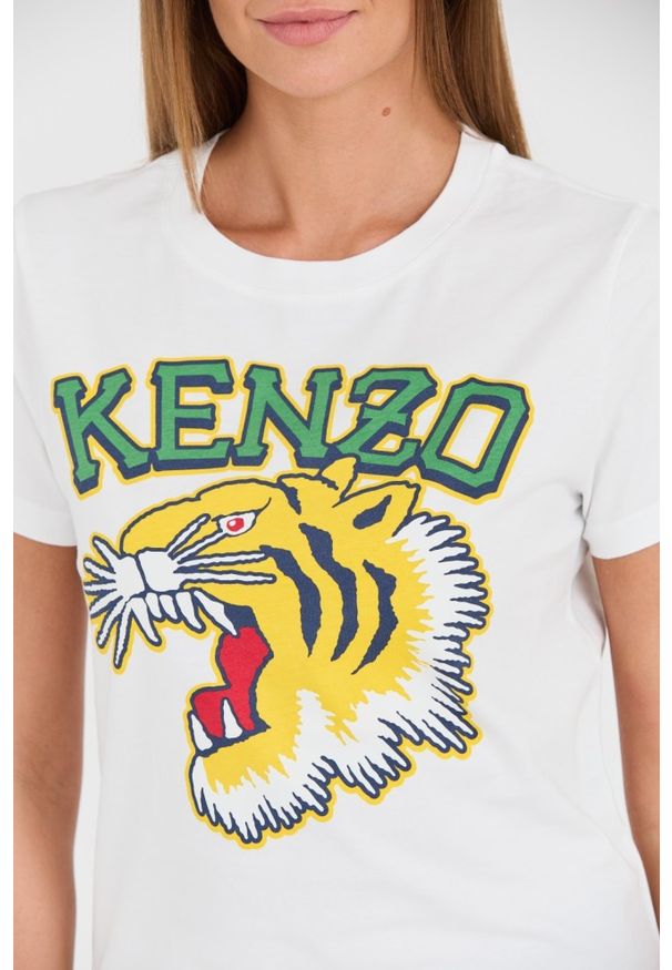 Kenzo - KENZO Biały damski t-shirt Tiger Varsity crewneck, Rozmiar S. Kolor: biały
