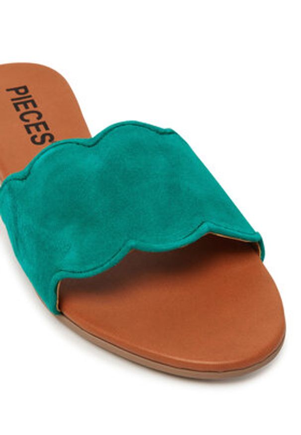 Pieces Klapki 17156838 Zielony. Kolor: zielony. Materiał: skóra