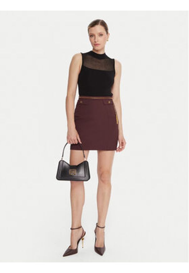 Elisabetta Franchi Spódnica mini GO-148-57E2-V380 Brązowy Slim Fit. Kolor: brązowy. Materiał: syntetyk