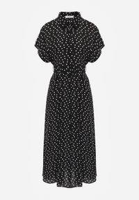 Renee - Czarna Wiskozowa Sukienka w Kropeczki o Koszulowym Kroju z Wiązanym Paskiem Jynyra. Kolor: czarny. Materiał: wiskoza. Sezon: lato. Typ sukienki: koszulowe. Styl: elegancki, retro, klasyczny #5