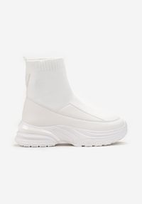 Renee - Białe Sneakersy ze Skarpetkową Cholewką na Platformie Hindessa. Kolor: biały. Szerokość cholewki: normalna. Obcas: na platformie #2