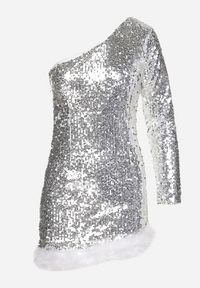Born2be - Srebrna Asymetryczna Sukienka o Dopasowanym Kroju z Cekinami i Piórami Senathira. Okazja: na imprezę. Kolor: srebrny. Typ sukienki: asymetryczne. Styl: klasyczny, elegancki #4