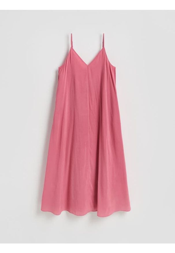 Reserved - Sukienka mini z modalem - brudny róż. Kolor: różowy. Materiał: tkanina. Długość: mini