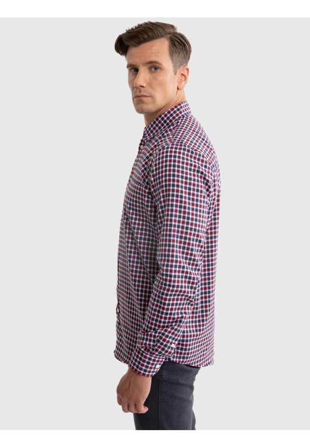 Big-Star - Koszula męska bawełniana w kratę czerwono-granatową Frankini 604. Okazja: na co dzień. Kolor: czerwony. Materiał: bawełna. Styl: elegancki, casual, klasyczny