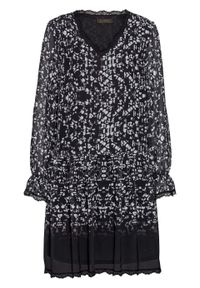 Sukienka tunikowa, długi rękaw bonprix czarno-biały wzorzysty. Kolor: czarny. Materiał: szyfon. Długość rękawa: długi rękaw. Wzór: nadruk. Styl: boho #1