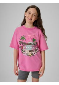 4f - 4F T-shirt loose z nadrukiem dziewczęcy - różowy 158/164 (12-14 lat). Okazja: na uczelnię, na co dzień, na spacer. Kolor: różowy. Materiał: materiał, bawełna, dresówka, dzianina. Wzór: nadruk. Sezon: lato. Styl: klasyczny, vintage, casual #1