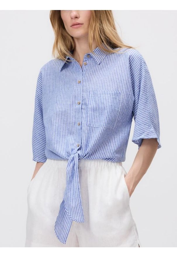 Reserved - Wzorzysta koszula z lnem - niebieski. Kolor: niebieski. Materiał: len