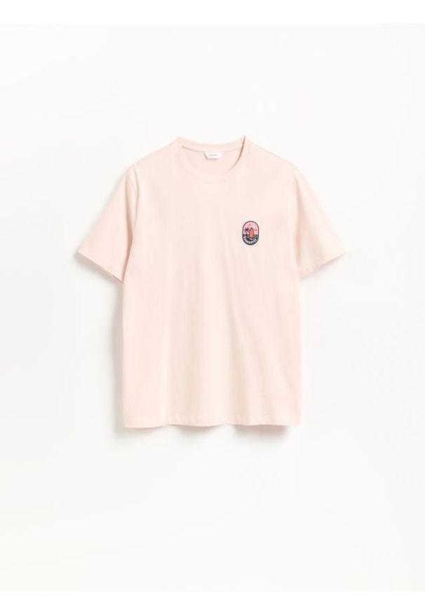 Reserved - T-shirt regular z bawełny - pastelowy róż. Kolor: różowy. Materiał: bawełna