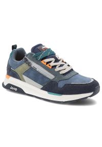 Granatowe Sneakersy Jeep Stylowe Obuwie Męskie. Okazja: na co dzień. Kolor: niebieski. Materiał: materiał, skóra. Szerokość cholewki: normalna. Sport: turystyka piesza