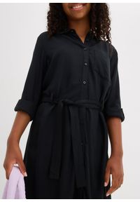 bonprix - Sukienka szmizjerka z lejącej wiskozy. Kolor: czarny. Materiał: wiskoza. Długość rękawa: długi rękaw. Typ sukienki: szmizjerki #3