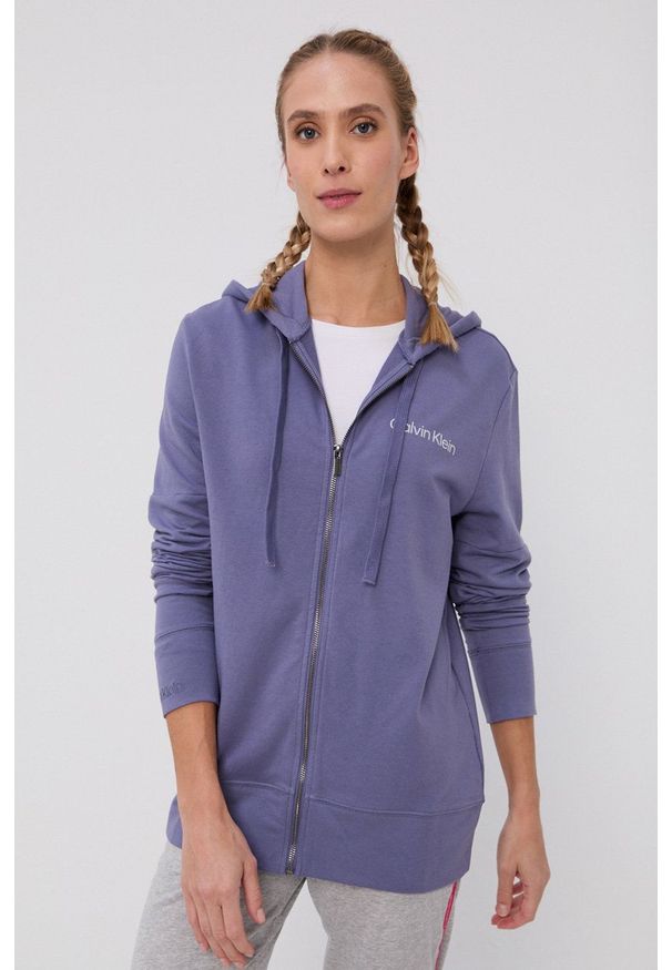 Calvin Klein Underwear Bluza piżamowa damska kolor różowy. Kolor: fioletowy. Materiał: dzianina, poliester. Długość: długie. Wzór: nadruk
