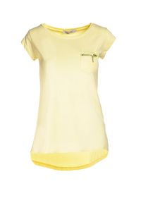 Born2be - Jasnożółty T-shirt Theva. Okazja: na co dzień. Kolor: żółty. Długość rękawa: krótki rękaw. Długość: krótkie. Wzór: aplikacja. Styl: casual #2