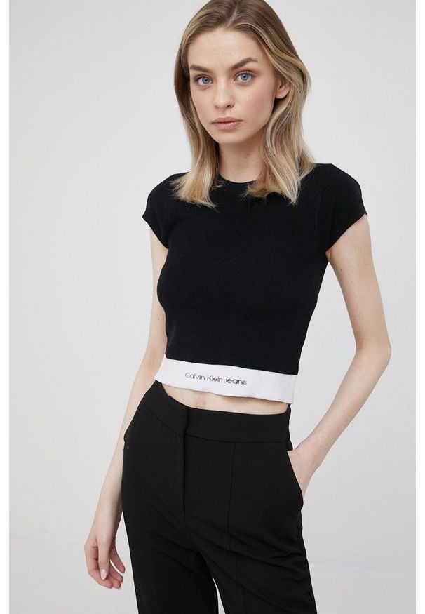Calvin Klein Jeans t-shirt J20J218857.PPYY damski kolor czarny. Kolor: czarny. Materiał: materiał