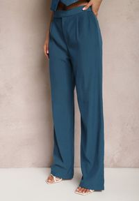 Renee - Granatowe Szerokie Spodnie z Zapięciem na Haczyk Brutris. Kolor: niebieski. Styl: elegancki #4