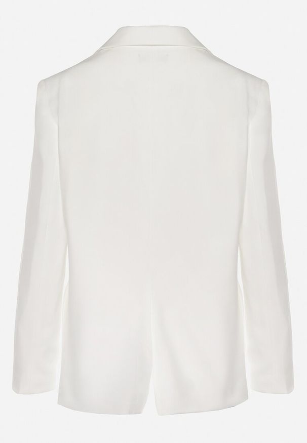 Born2be - Biała Pudełkowa Marynarka z Kieszeniami i Ozdobnymi Literkami Keletia. Kolor: biały. Materiał: jeans. Styl: elegancki