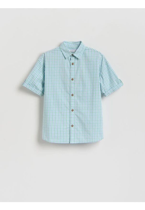 Reserved - Bawełniana koszula w kratę - zielony. Kolor: zielony. Materiał: bawełna