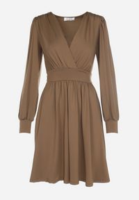 Born2be - Brązowa Sukienka Kopertowa Taliowana Maecenus. Okazja: na co dzień. Typ kołnierza: dekolt w serek. Kolor: brązowy. Materiał: wiskoza. Typ sukienki: kopertowe. Styl: casual, elegancki #7