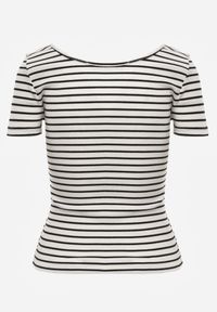 Renee - Biało-Granatowy Bawełniany T-shirt Koszulka w Paski z Krótkim Rękawem Fralea. Okazja: na co dzień. Kolor: biały. Materiał: bawełna. Długość rękawa: krótki rękaw. Długość: krótkie. Wzór: paski. Styl: casual, elegancki #5