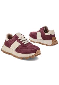 Bordowe Sneakersy Filippo Modne Obuwie Damskie. Okazja: na co dzień. Zapięcie: sznurówki. Kolor: czerwony. Materiał: zamsz #6