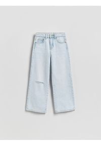 Reserved - Jeansy wide leg z przetarciem - niebieski. Kolor: niebieski #1