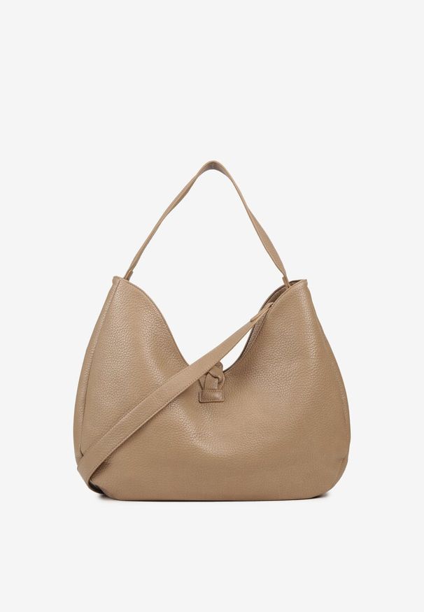 Renee - Beżowa Torebka Hobo Shopper Ozdobiona Plecionką Nalorella. Kolor: beżowy. Wzór: aplikacja. Styl: biznesowy, casual, boho